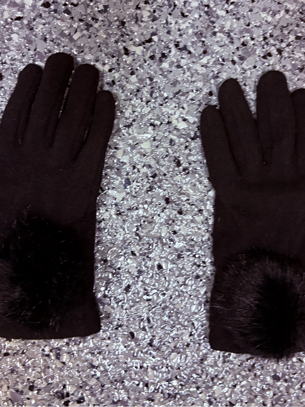 Black Faux Fur Pom Gloves - Women Accessories